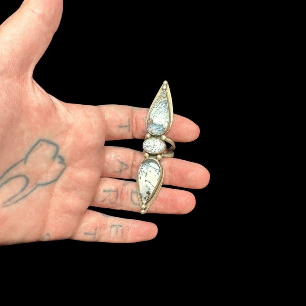 Acid queen jewelry statement ring sterling silver and dendritic opal or agate 8 - Picture 2 of 5